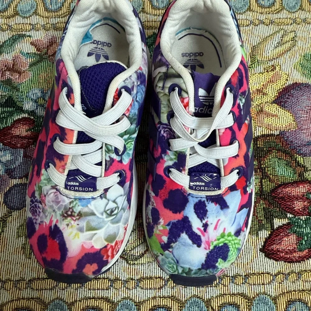 Adidas Torsion ZX Flux Ortholite Kids Floral Sneakers Purple and Pink Size 8K